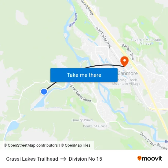 Grassi Lakes Trailhead to Division No 15 map