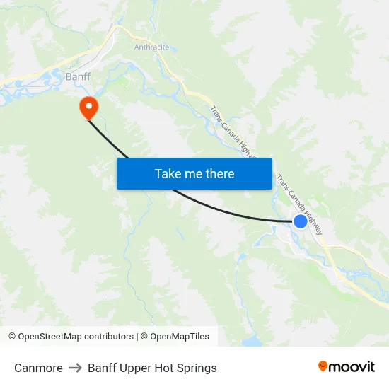 Canmore to Banff Upper Hot Springs map