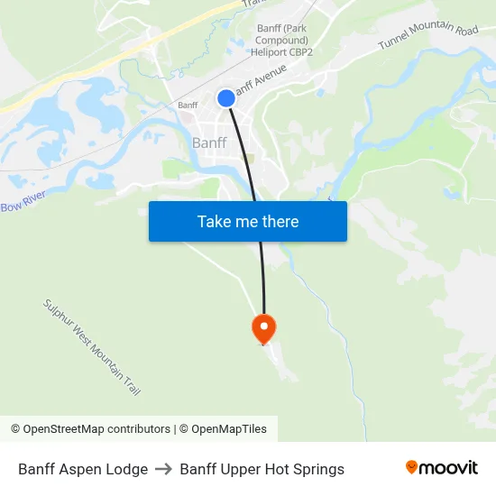 Banff Aspen Lodge to Banff Upper Hot Springs map