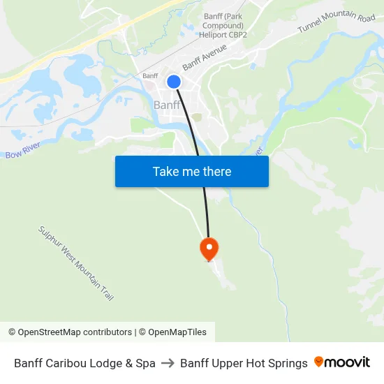 Banff Caribou Lodge & Spa to Banff Upper Hot Springs map