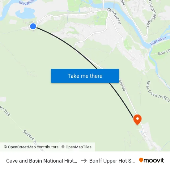 Cave and Basin National Historic Site to Banff Upper Hot Springs map