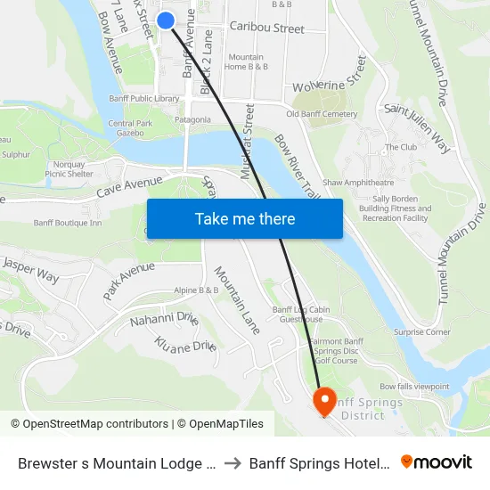 Brewster s Mountain Lodge Banff to Banff Springs Hotel Golf map
