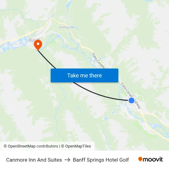 Canmore Inn And Suites to Banff Springs Hotel Golf map