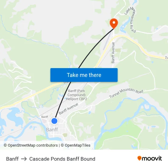 Banff to Cascade Ponds Banff Bound map