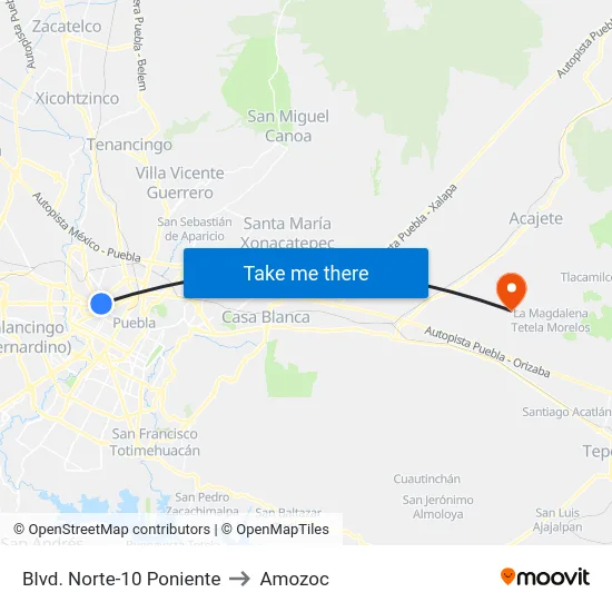 Blvd. Norte-10 Poniente to Amozoc map