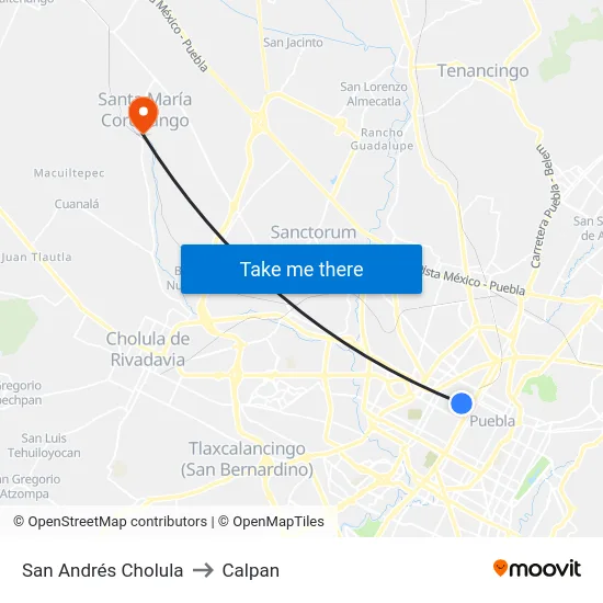 San Andrés Cholula to Calpan map