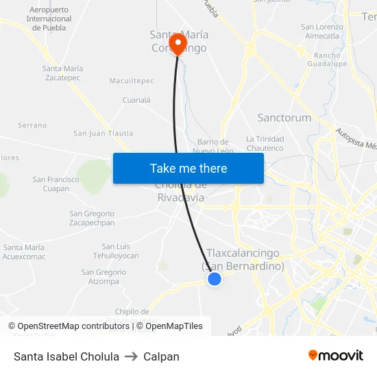 Santa Isabel Cholula to Calpan map