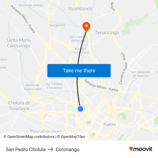 San Pedro Cholula to Coronango map