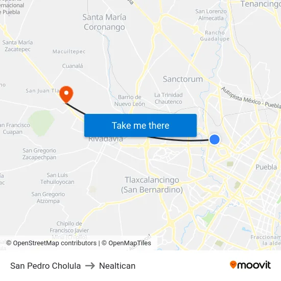 San Pedro Cholula to Nealtican map