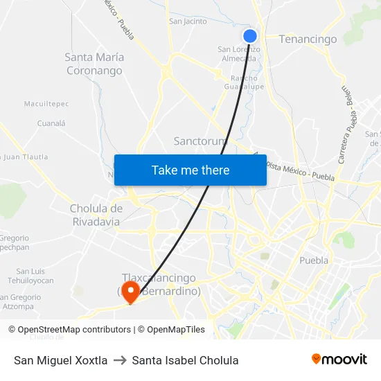 San Miguel Xoxtla to Santa Isabel Cholula map