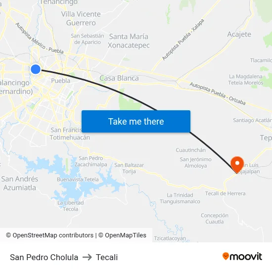 San Pedro Cholula to Tecali map