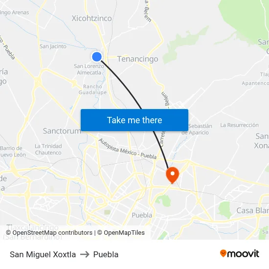San Miguel Xoxtla to Puebla map