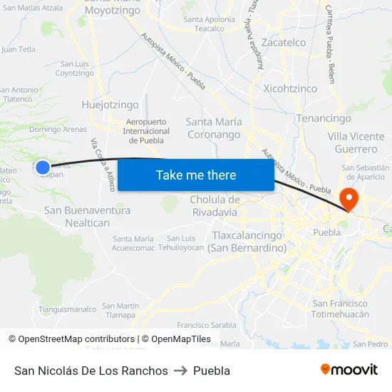 San Nicolás De Los Ranchos to Puebla map
