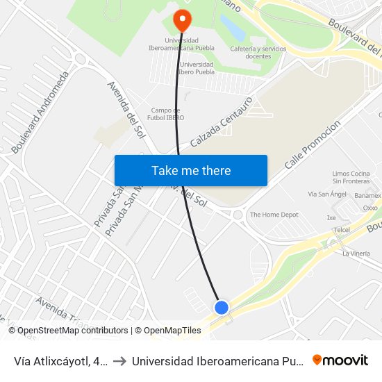 Vía Atlixcáyotl, 430 to Universidad Iberoamericana Puebla map