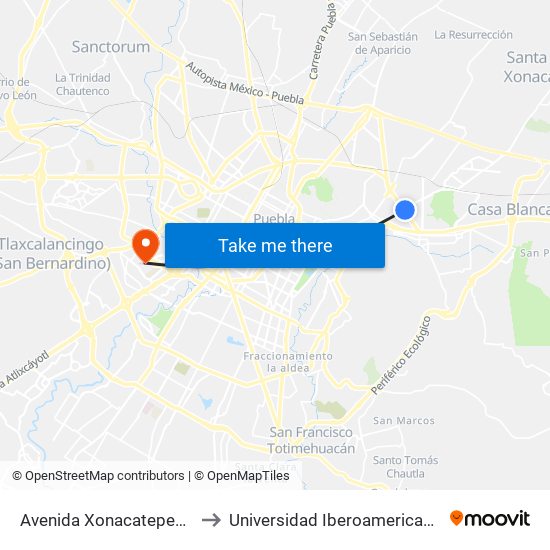 Avenida Xonacatepec, 1805c to Universidad Iberoamericana Puebla map