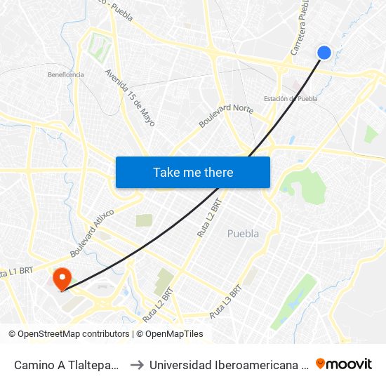 Camino A Tlaltepango, 1 to Universidad Iberoamericana Puebla map