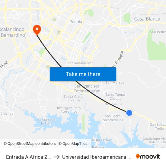 Entrada  A Africa Zafari to Universidad Iberoamericana Puebla map