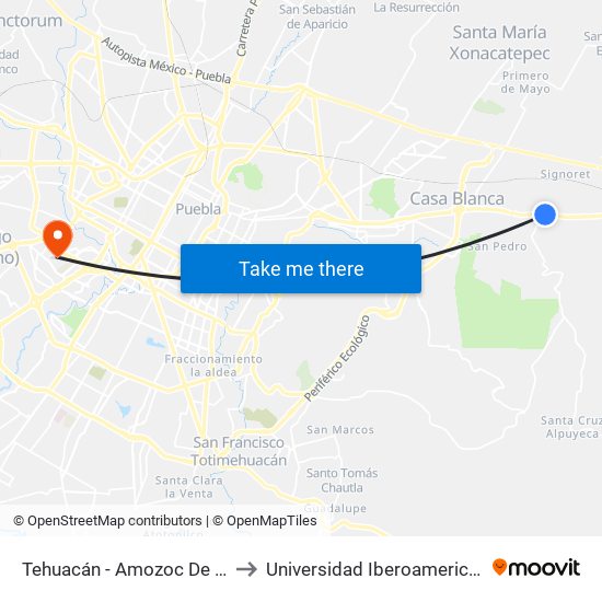 Tehuacán - Amozoc De Mota, 442 to Universidad Iberoamericana Puebla map