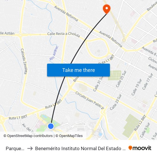 Parque Del Arte to Benemérito Instituto Normal Del Estado General Juan Crisóstomo Bonilla map