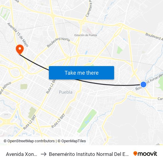 Avenida Xonacatepec, 1805c to Benemérito Instituto Normal Del Estado General Juan Crisóstomo Bonilla map