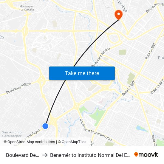 Boulevard De Los Reyes, 6431 to Benemérito Instituto Normal Del Estado General Juan Crisóstomo Bonilla map