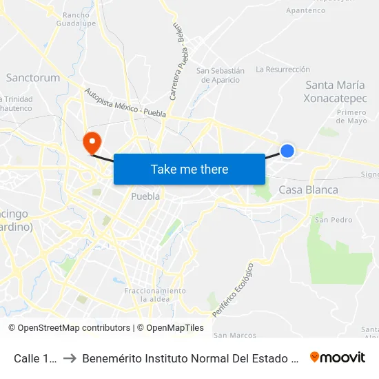 Calle 16-J, 4_1 to Benemérito Instituto Normal Del Estado General Juan Crisóstomo Bonilla map