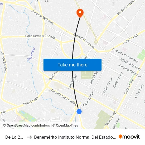 De La 23 Sur, G_3 to Benemérito Instituto Normal Del Estado General Juan Crisóstomo Bonilla map