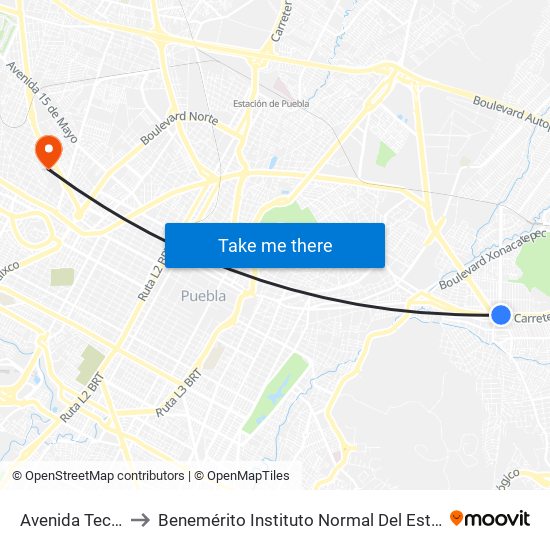 Avenida Tecamachalco, Lb to Benemérito Instituto Normal Del Estado General Juan Crisóstomo Bonilla map