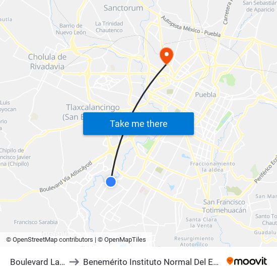 Boulevard Las Carmelitas, 65 to Benemérito Instituto Normal Del Estado General Juan Crisóstomo Bonilla map