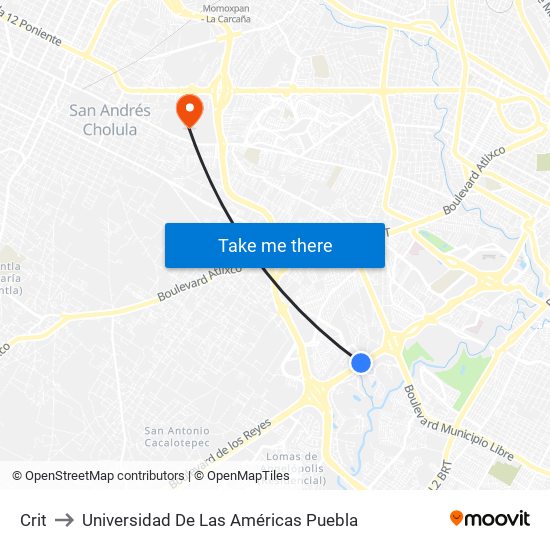 Crit to Universidad De Las Américas Puebla map