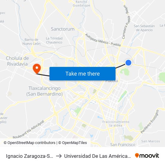 Ignacio Zaragoza-Sarabia to Universidad De Las Américas Puebla map