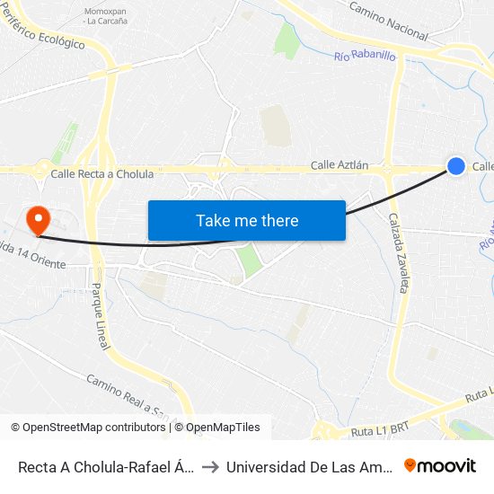 Recta A Cholula-Rafael Ávila Camacho to Universidad De Las Américas Puebla map