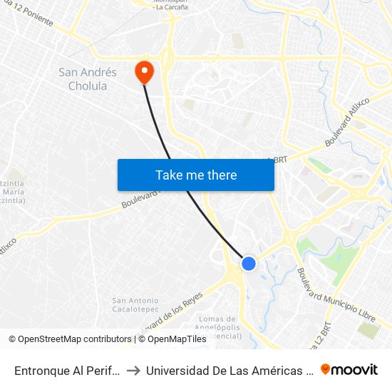 Entronque Al Periferico to Universidad De Las Américas Puebla map