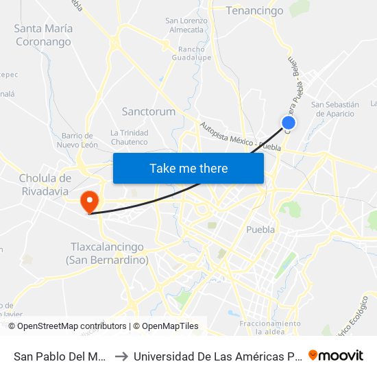 San Pablo Del Monte to Universidad De Las Américas Puebla map