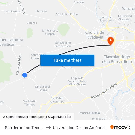 San Jeronimo Tecuanipan to Universidad De Las Américas Puebla map