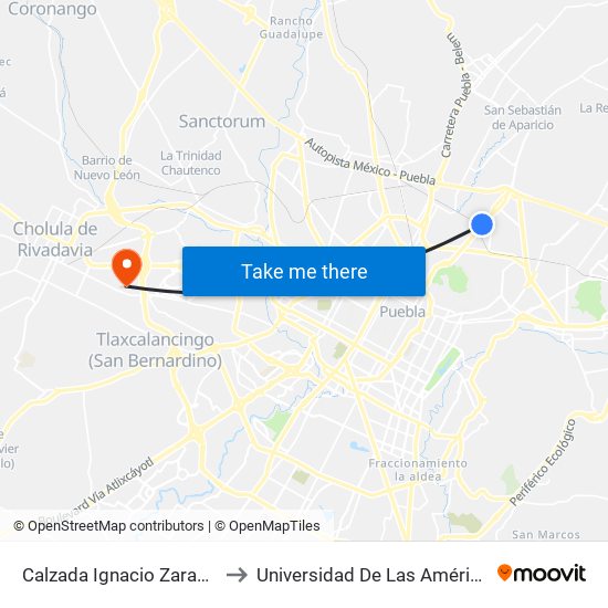 Calzada Ignacio Zaragoza, 420 to Universidad De Las Américas Puebla map