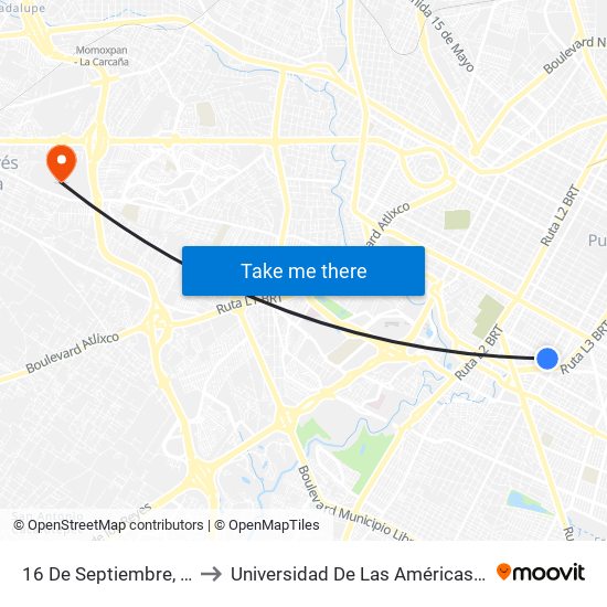16 De Septiembre, 4304 to Universidad De Las Américas Puebla map