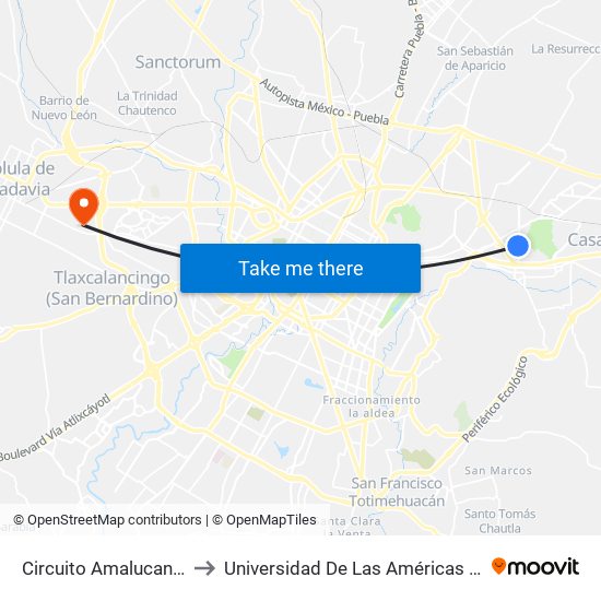 Circuito Amalucan, 130 to Universidad De Las Américas Puebla map