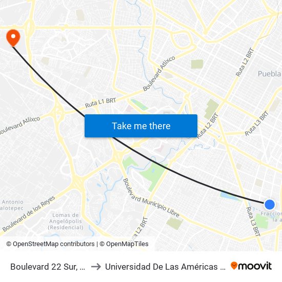 Boulevard 22 Sur, 6136 to Universidad De Las Américas Puebla map