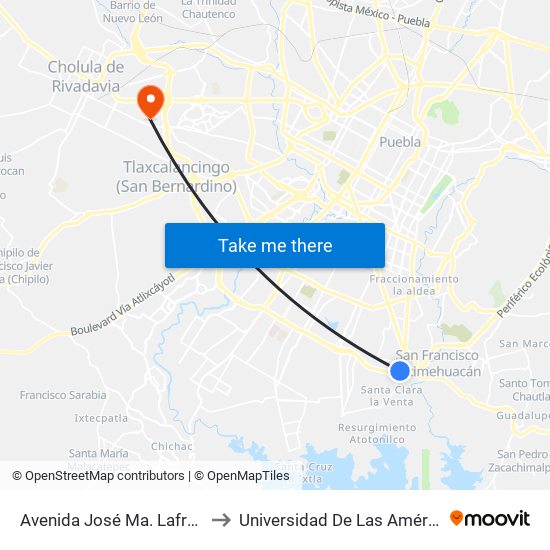 Avenida José Ma. Lafragua, 2094 to Universidad De Las Américas Puebla map