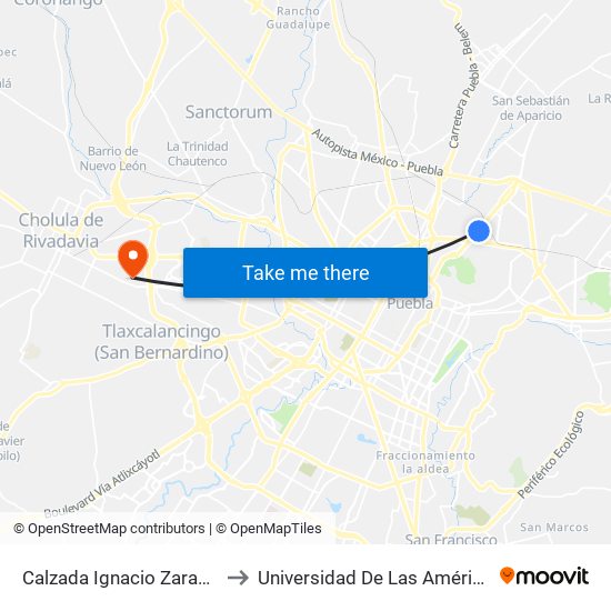 Calzada Ignacio Zaragoza, 280 to Universidad De Las Américas Puebla map