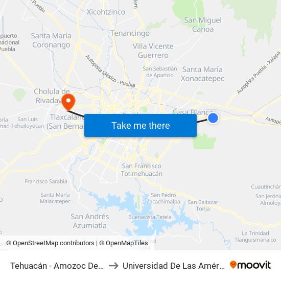 Tehuacán - Amozoc De Mota, 442 to Universidad De Las Américas Puebla map