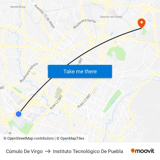 Cúmulo De Virgo to Instituto Tecnológico De Puebla map