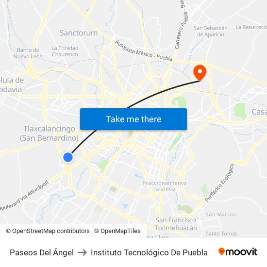 Paseos Del Ángel to Instituto Tecnológico De Puebla map