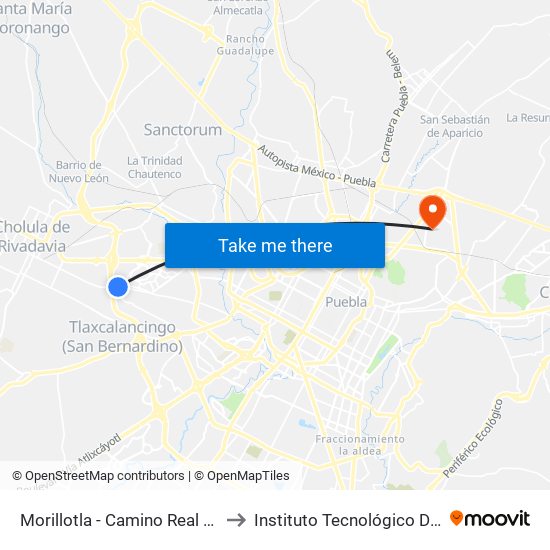 Morillotla - Camino Real A Cholula to Instituto Tecnológico De Puebla map