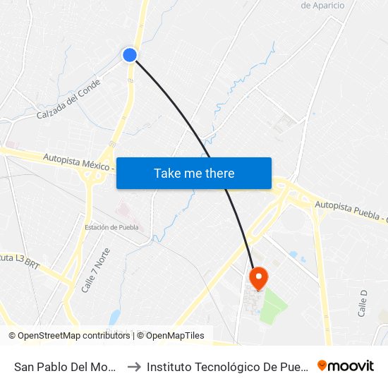 San Pablo Del Monte to Instituto Tecnológico De Puebla map