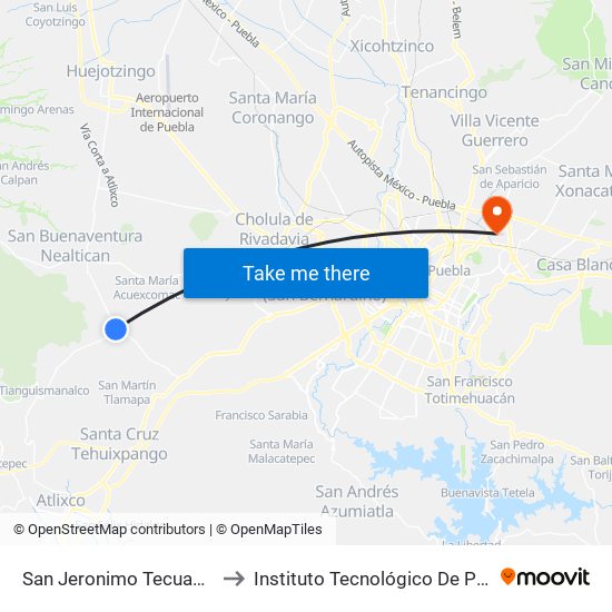 San Jeronimo Tecuanipan to Instituto Tecnológico De Puebla map