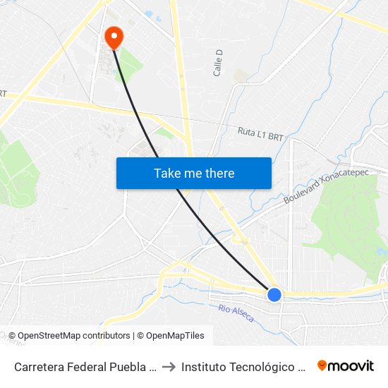 Carretera Federal Puebla - Tepeaca to Instituto Tecnológico De Puebla map