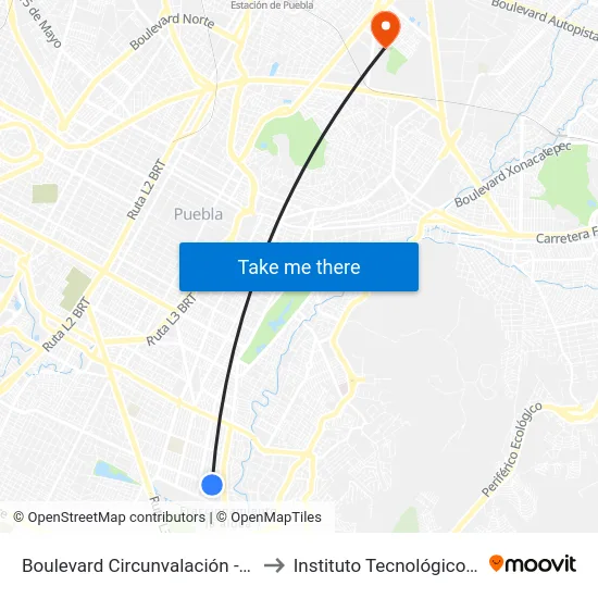 Boulevard Circunvalación - Río Suchiate to Instituto Tecnológico De Puebla map