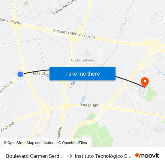 Boulevard Carmen Serdán, 4222 to Instituto Tecnológico De Puebla map